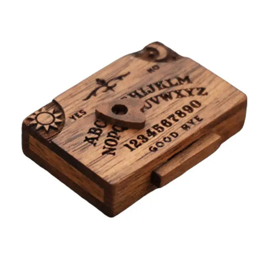 Mini Wooden Ouija Board Game – Vintage Divination Tool with Planchette for Desk & Spiritual Decor
